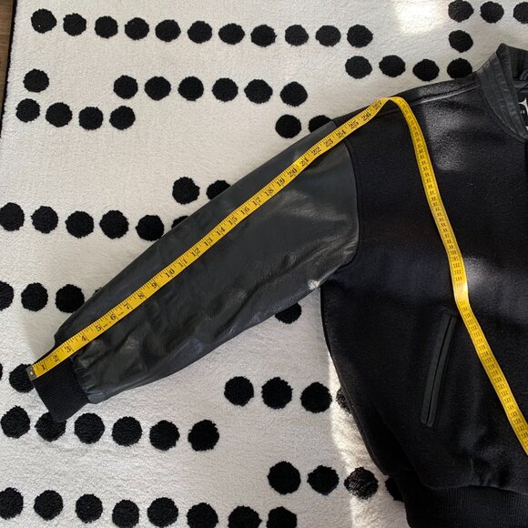 Vintage Varsity Bomber Jacket Mens L Black Wool Leather Letterman National Post - Picture 14 of 15